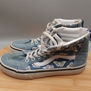 Vans Kids Size 3 Blue Butterfly High-Top Sneakers Lace Up Zip Back Flaws